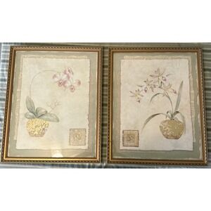 Vintage Orchid 1 & 2 Painting By Pamela Gladding Framed 21.5"x17.5" Set of 2